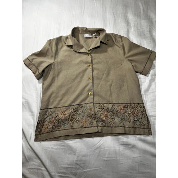 Alfred Dunner Short Sleeve Tan Button Down Women Size 14 - Picture 1 of 6
